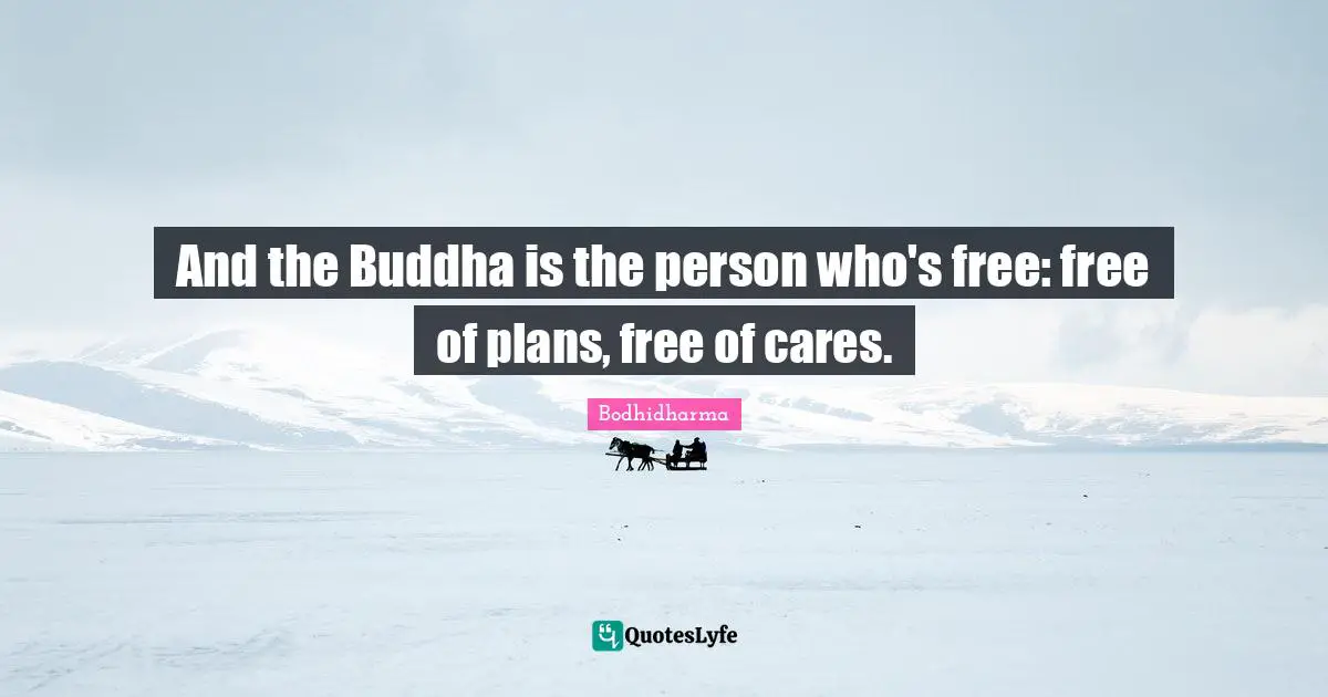 Bodhidharma Quotes: "And the Buddha is the person who's free: free of plans, free of cares."