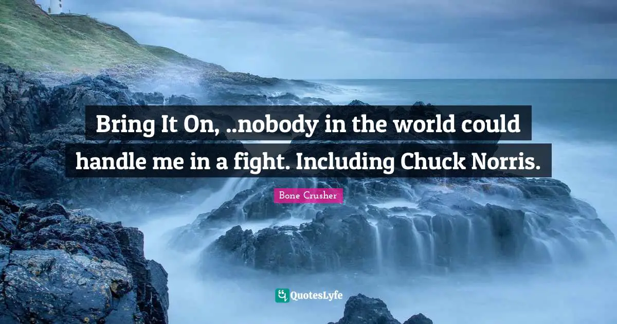 Bring It On, ..nobody in the world could handle me in a fight. Including Chuck Norris.