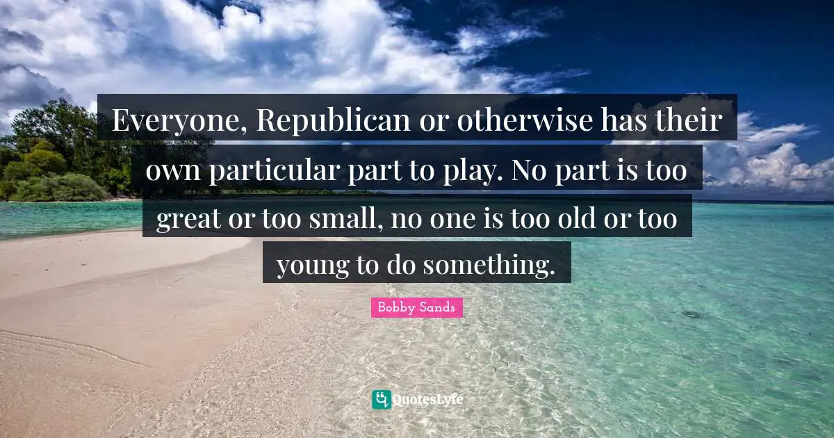 Everyone, Republican or otherwise has their own particular part to play. No part is too great or too small, no one is too old or too young to do something.