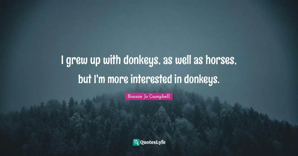 I grew up with donkeys, as well as horses, but I'm more interested in donkeys.