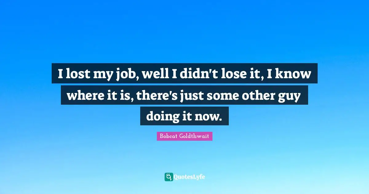 I lost my job, well I didn't lose it, I know where it is, there's just some other guy doing it now.