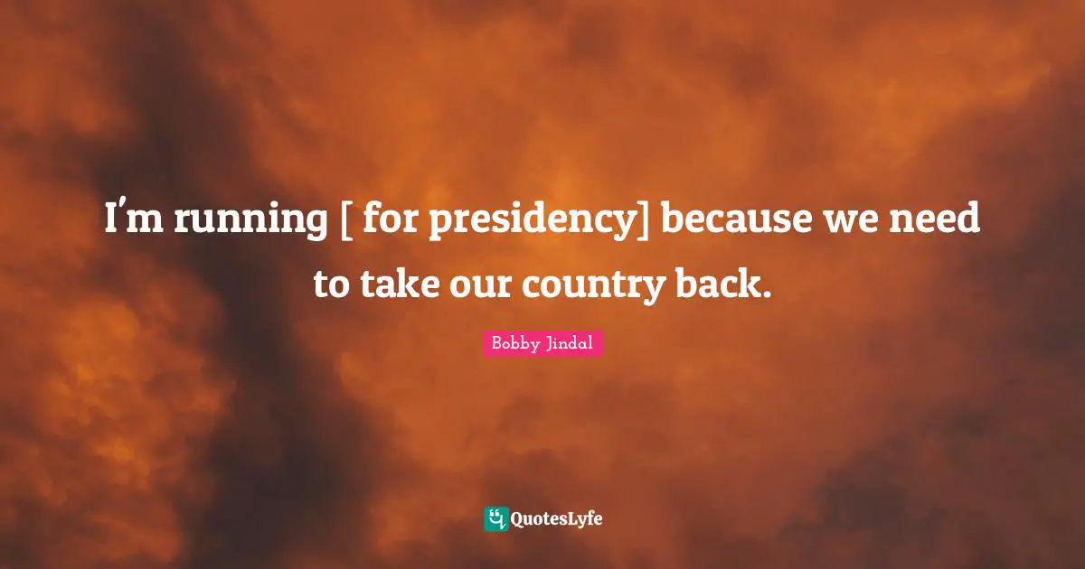I'm running [ for presidency] because we need to take our country back.