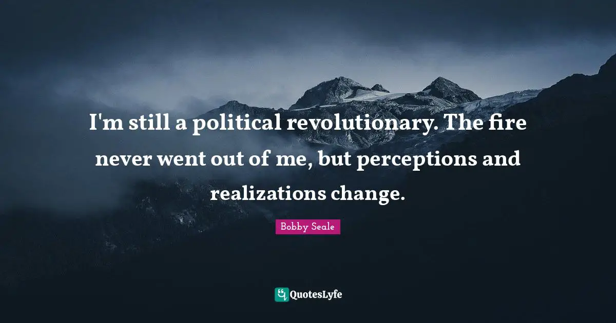 Bobby Seale Quotes: "I'm still a political revolutionary. The fire never went out of me, but perceptions and realizations change."