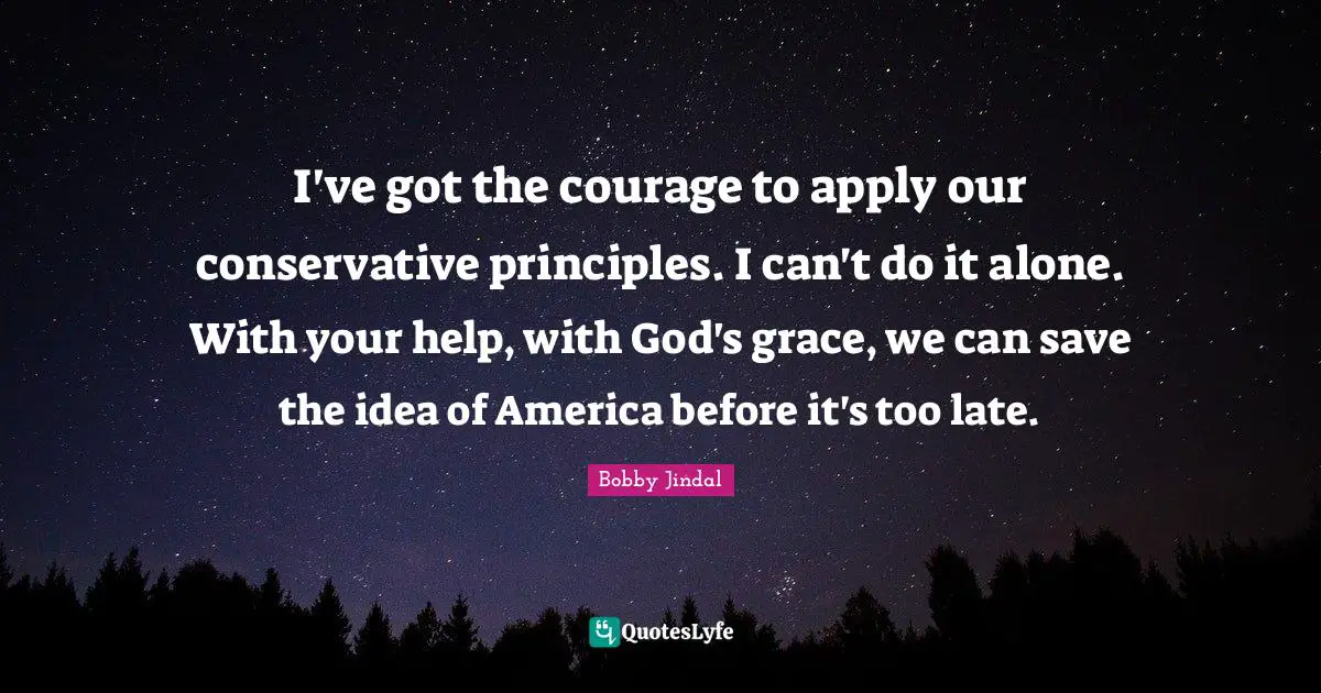I've got the courage to apply our conservative principles. I can't do it alone. With your help, with God's grace, we can save the idea of America before it's too late.