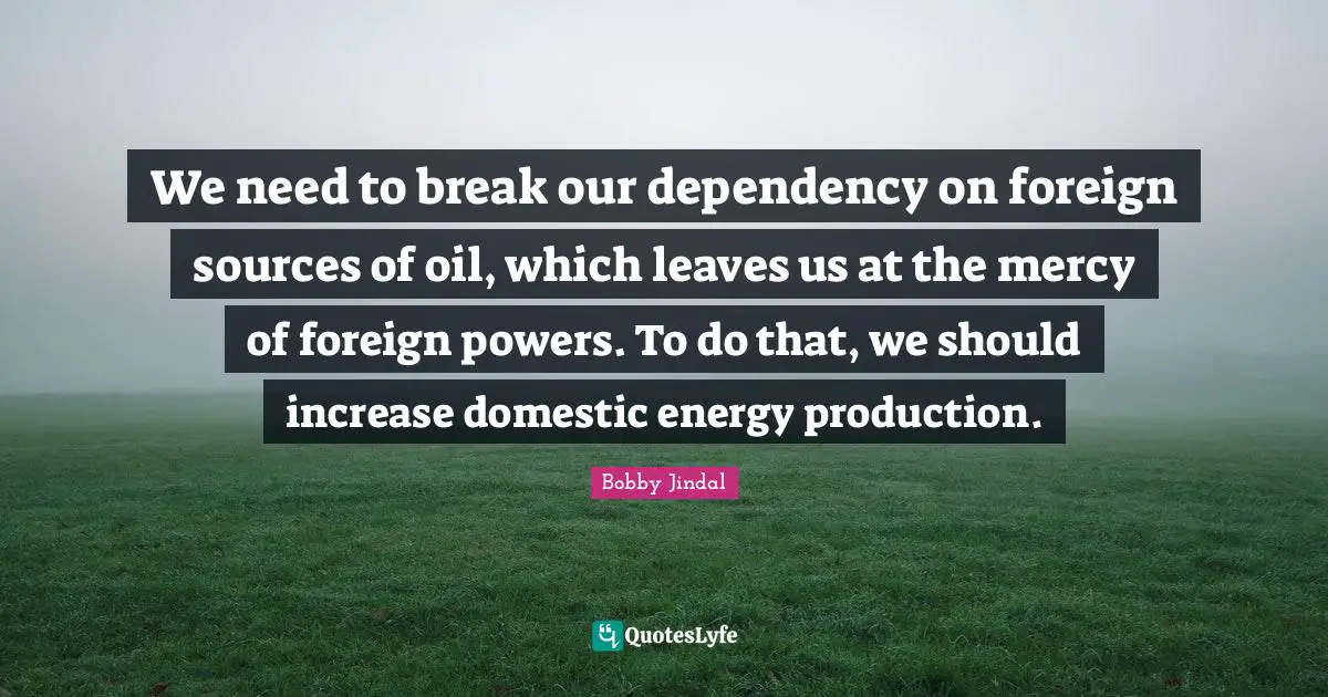 We need to break our dependency on foreign sources of oil, which leaves us at the mercy of foreign powers. To do that, we should increase domestic energy production.