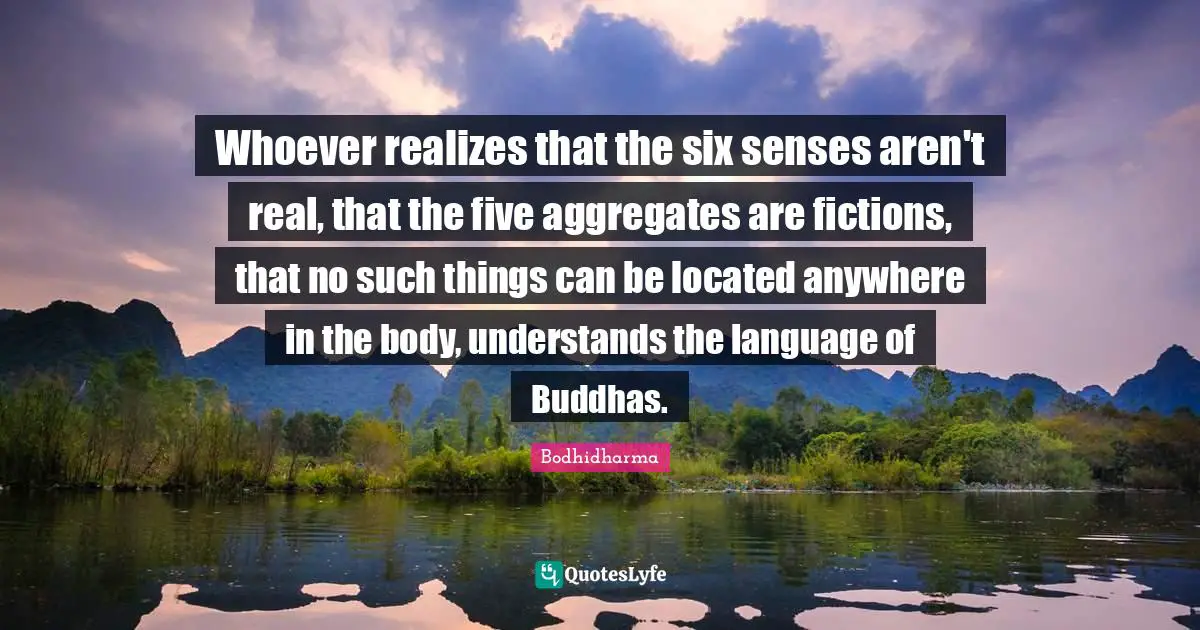 Whoever realizes that the six senses aren't real, that the five aggregates are fictions, that no such things can be located anywhere in the body, understands the language of Buddhas.