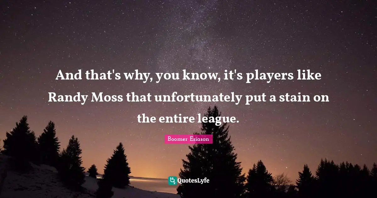And that's why, you know, it's players like Randy Moss that unfortunately put a stain on the entire league.