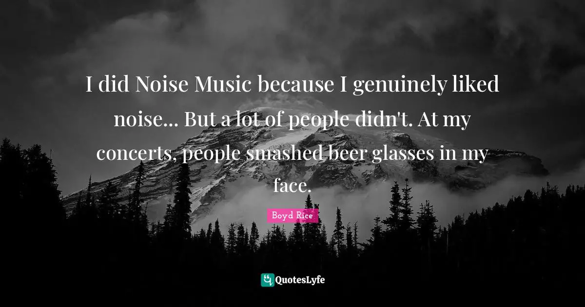 I did Noise Music because I genuinely liked noise... But a lot of people didn't. At my concerts, people smashed beer glasses in my face.