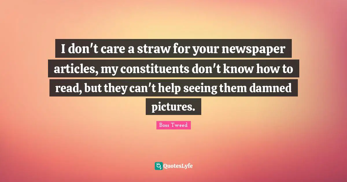 I don't care a straw for your newspaper articles, my constituents don't know how to read, but they can't help seeing them damned pictures.