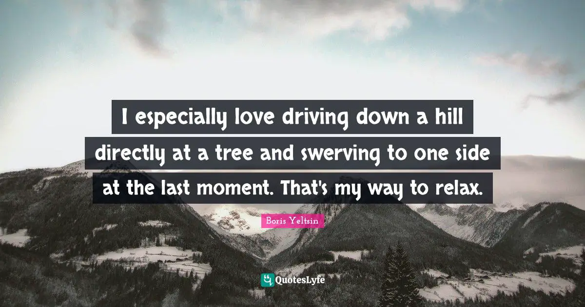 I especially love driving down a hill directly at a tree and swerving to one side at the last moment. That's my way to relax.