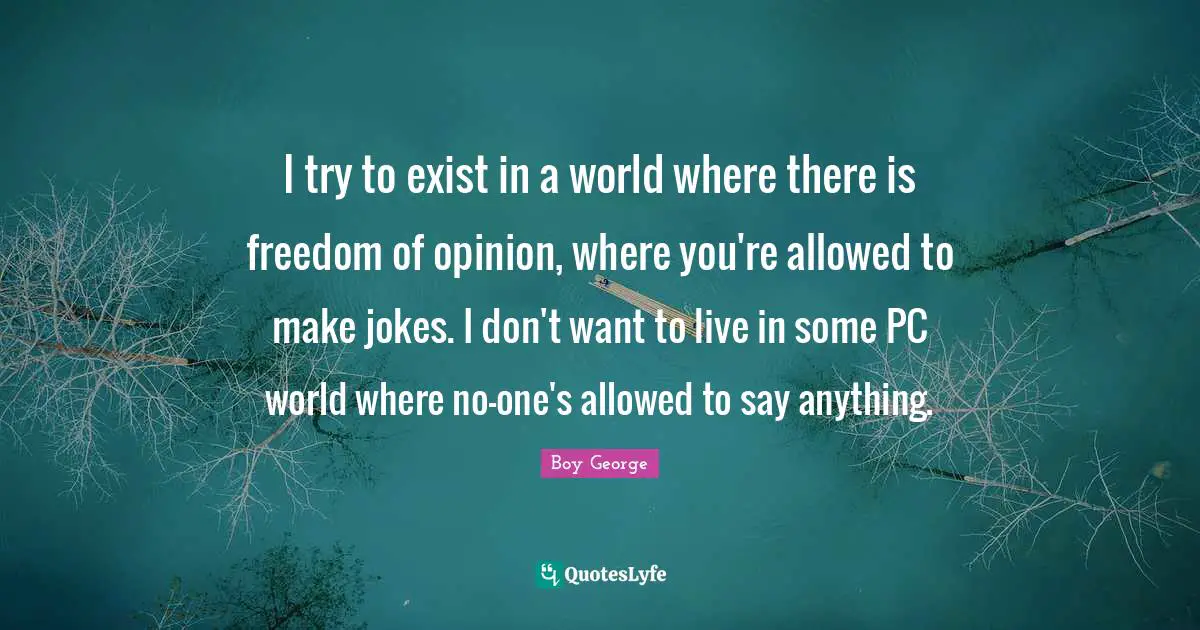 I try to exist in a world where there is freedom of opinion, where you're allowed to make jokes. I don't want to live in some PC world where no-one's allowed to say anything.