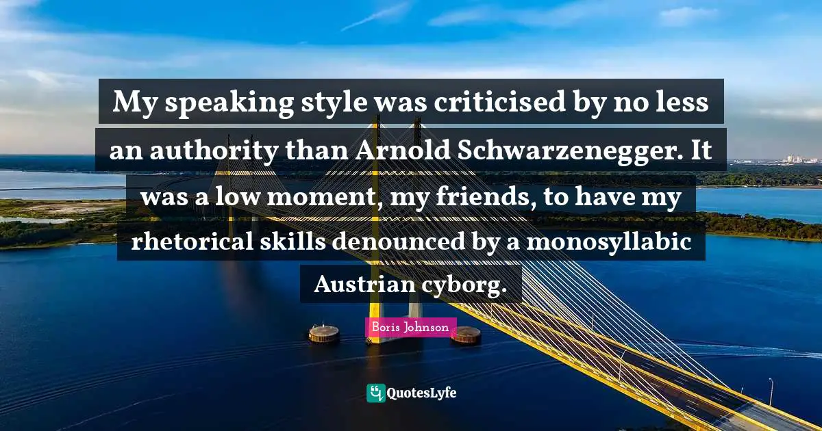 My speaking style was criticised by no less an authority than Arnold Schwarzenegger. It was a low moment, my friends, to have my rhetorical skills denounced by a monosyllabic Austrian cyborg.
