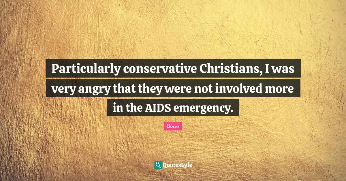Particularly conservative Christians, I was very angry that they were not involved more in the AIDS emergency.