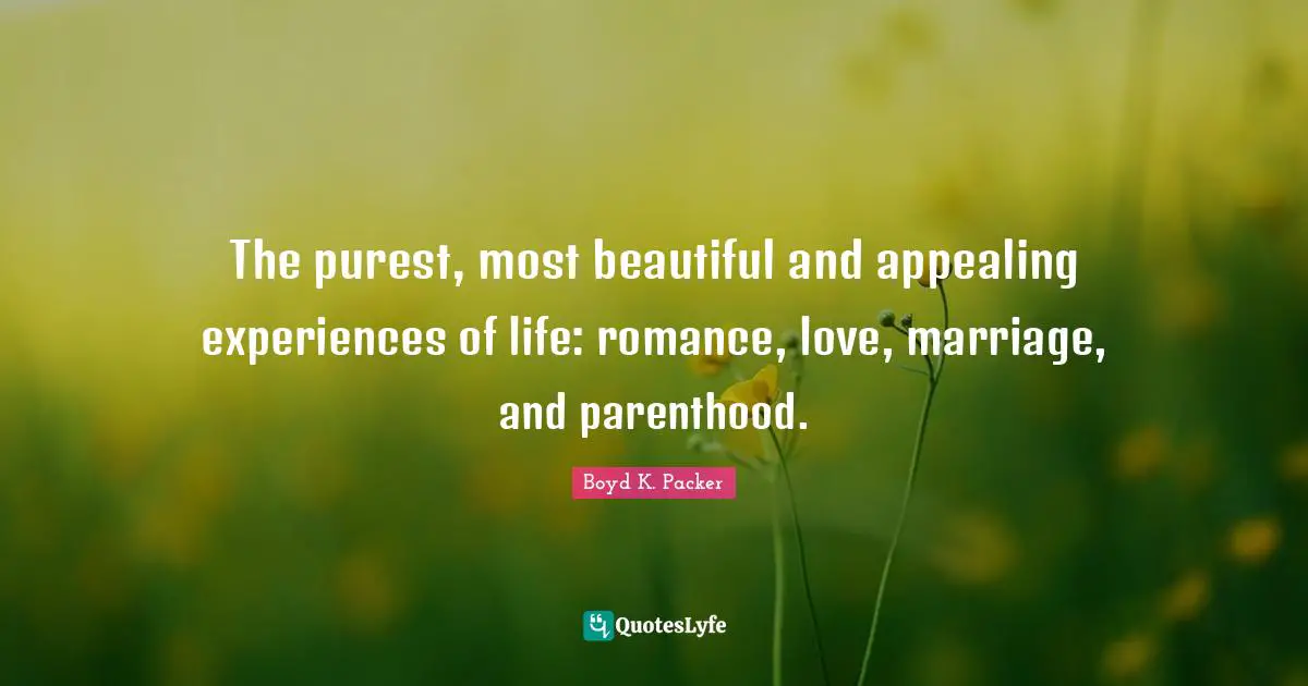 The purest, most beautiful and appealing experiences of life: romance, love, marriage, and parenthood.