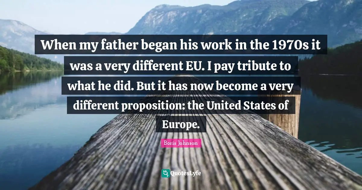 When my father began his work in the 1970s it was a very different EU. I pay tribute to what he did. But it has now become a very different proposition: the United States of Europe.