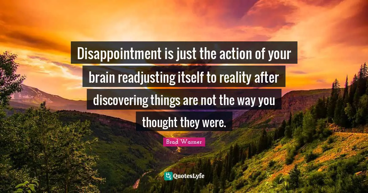 Disappointment is just the action of your brain readjusting itself to reality after discovering things are not the way you thought they were.