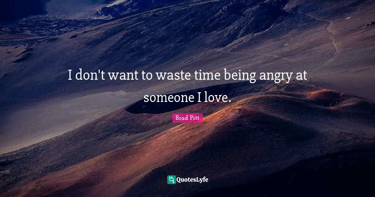 Brad Pitt Quotes: "I don't want to waste time being angry at someone I love."