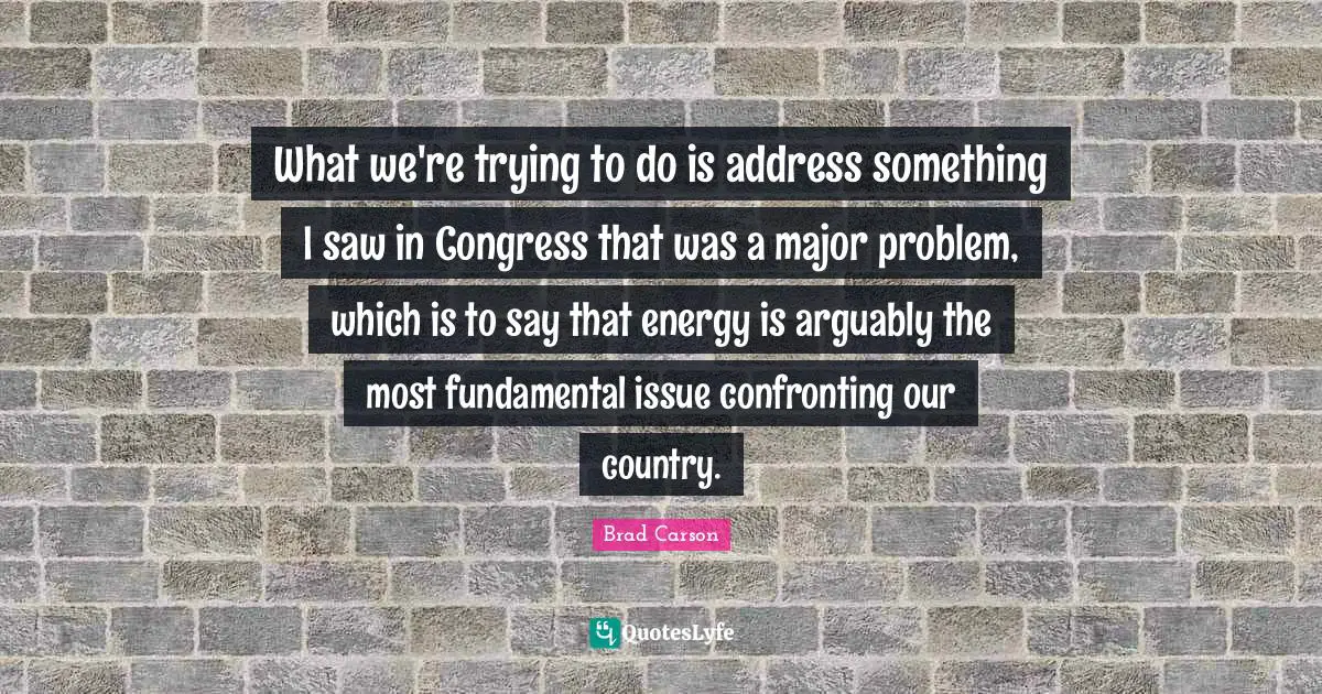 What we're trying to do is address something I saw in Congress that was a major problem, which is to say that energy is arguably the most fundamental issue confronting our country.