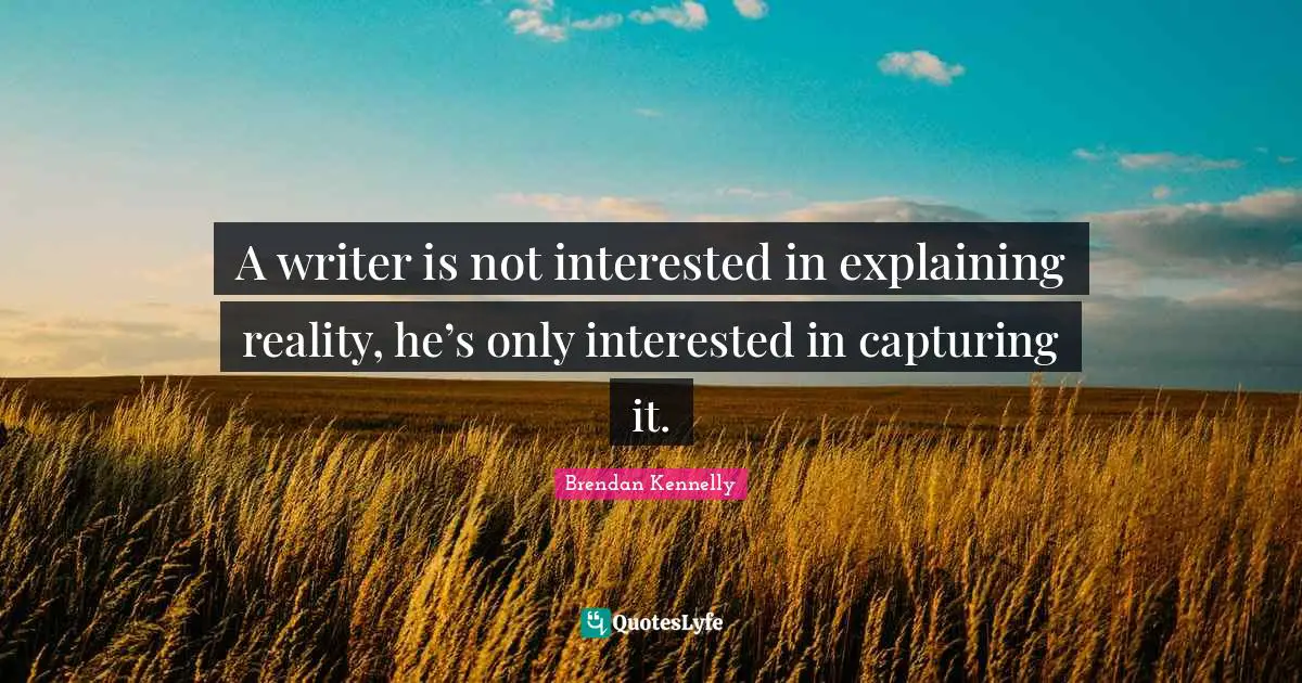 A writer is not interested in explaining reality, he’s only interested in capturing it.