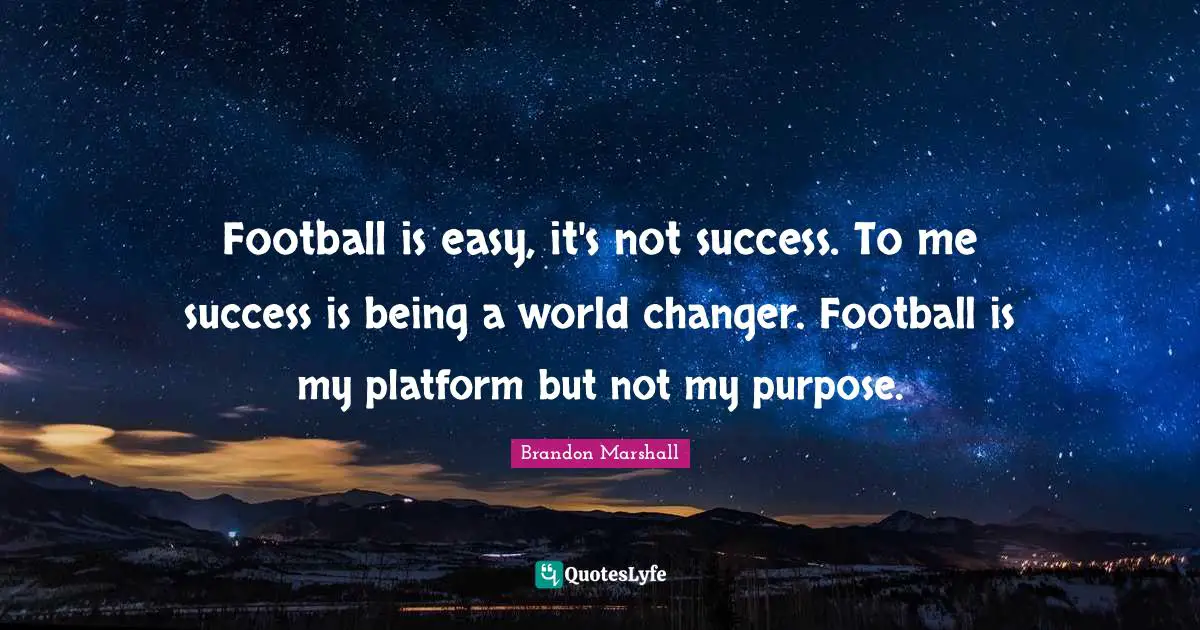 Football is easy, it's not success. To me success is being a world changer. Football is my platform but not my purpose.