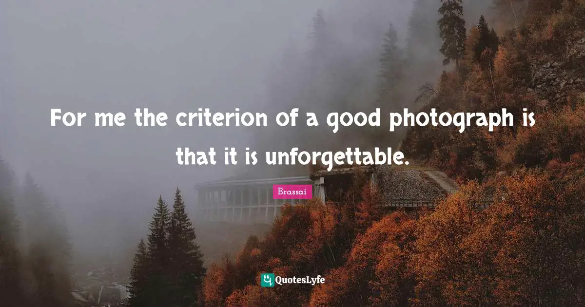 For me the criterion of a good photograph is that it is unforgettable.