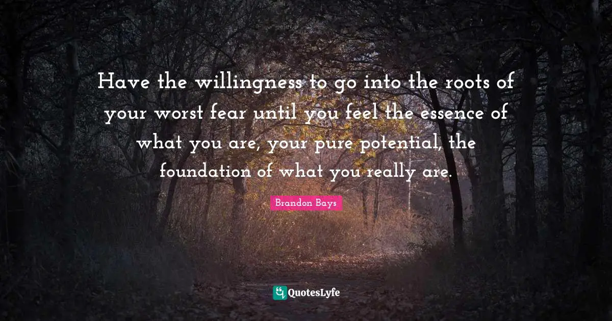 Have the willingness to go into the roots of your worst fear until you feel the essence of what you are, your pure potential, the foundation of what you really are.