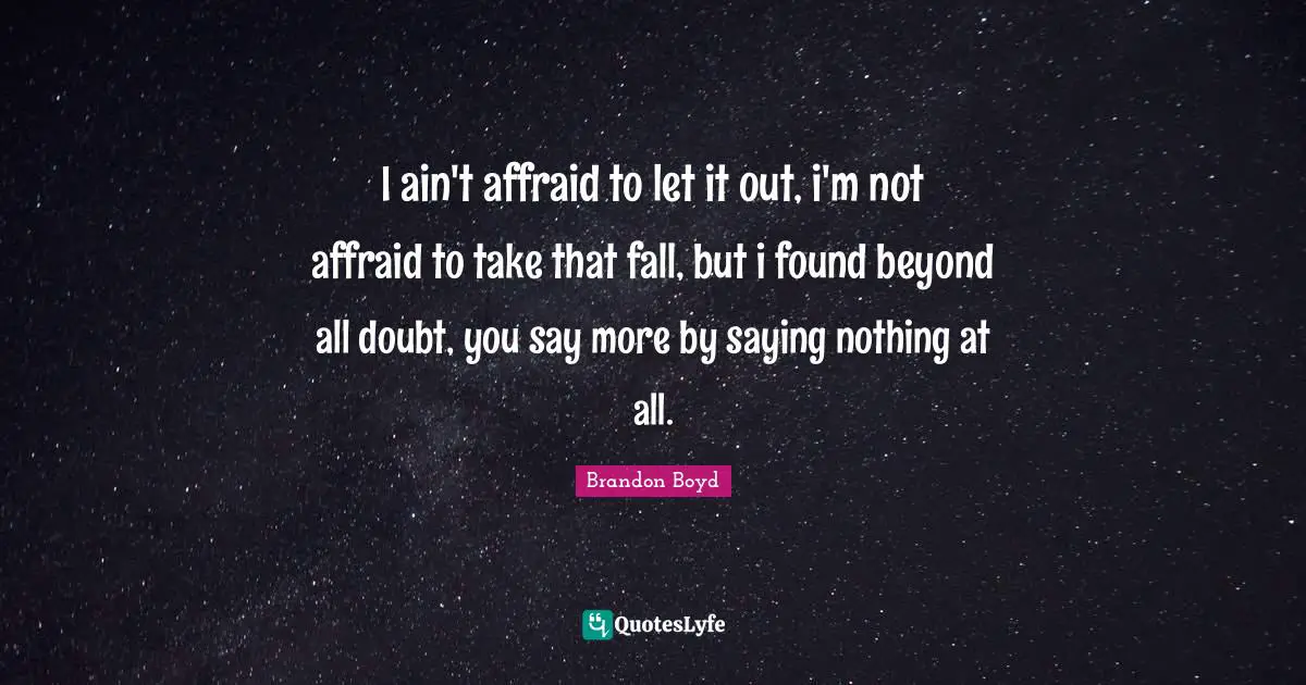 I ain't affraid to let it out, i'm not affraid to take that fall, but i found beyond all doubt, you say more by saying nothing at all.