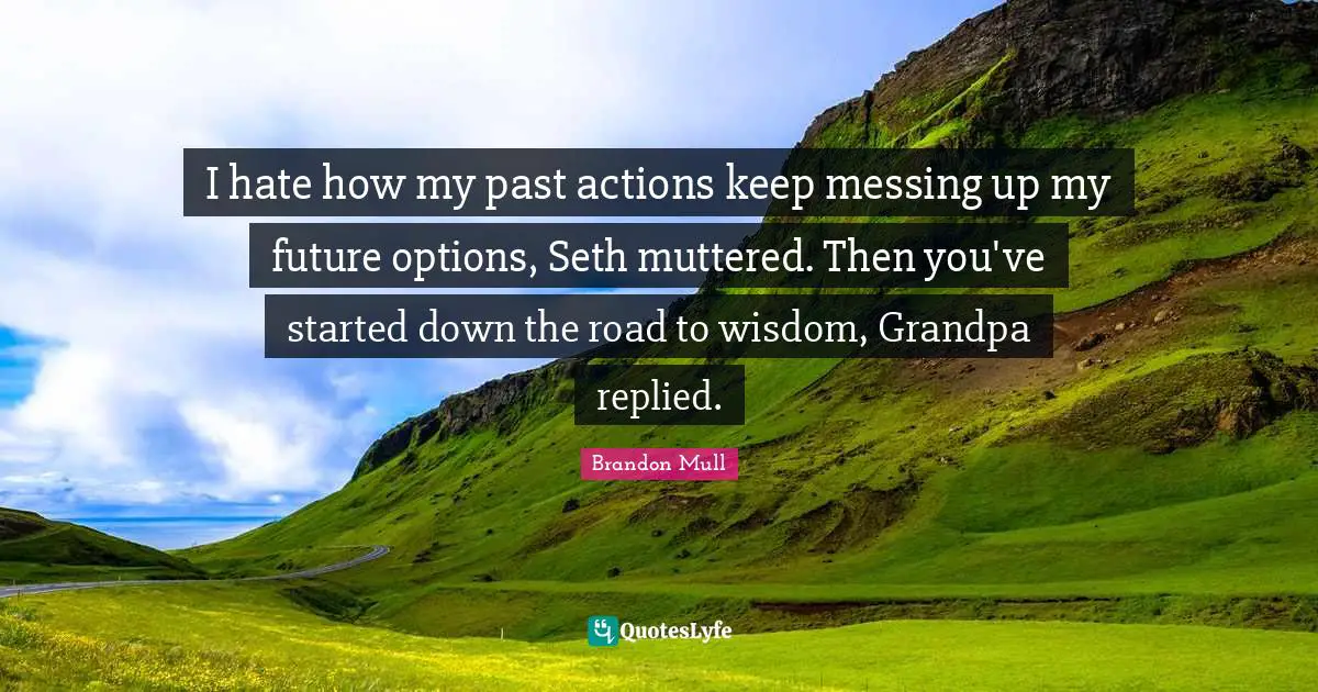 I hate how my past actions keep messing up my future options, Seth muttered. Then you've started down the road to wisdom, Grandpa replied.