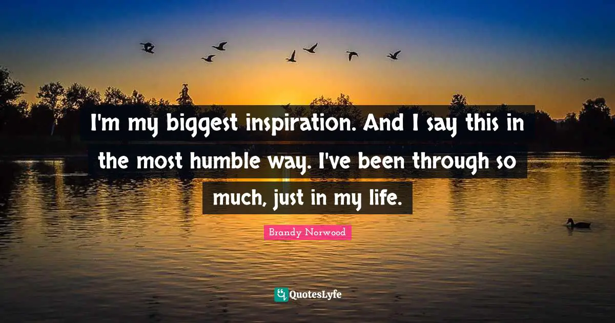 I'm my biggest inspiration. And I say this in the most humble way. I've been through so much, just in my life.