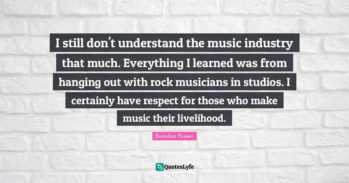 I still don't understand the music industry that much. Everything I learned was from hanging out with rock musicians in studios. I certainly have respect for those who make music their livelihood.