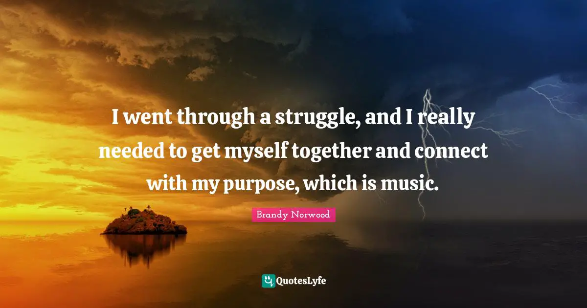 I went through a struggle, and I really needed to get myself together and connect with my purpose, which is music.