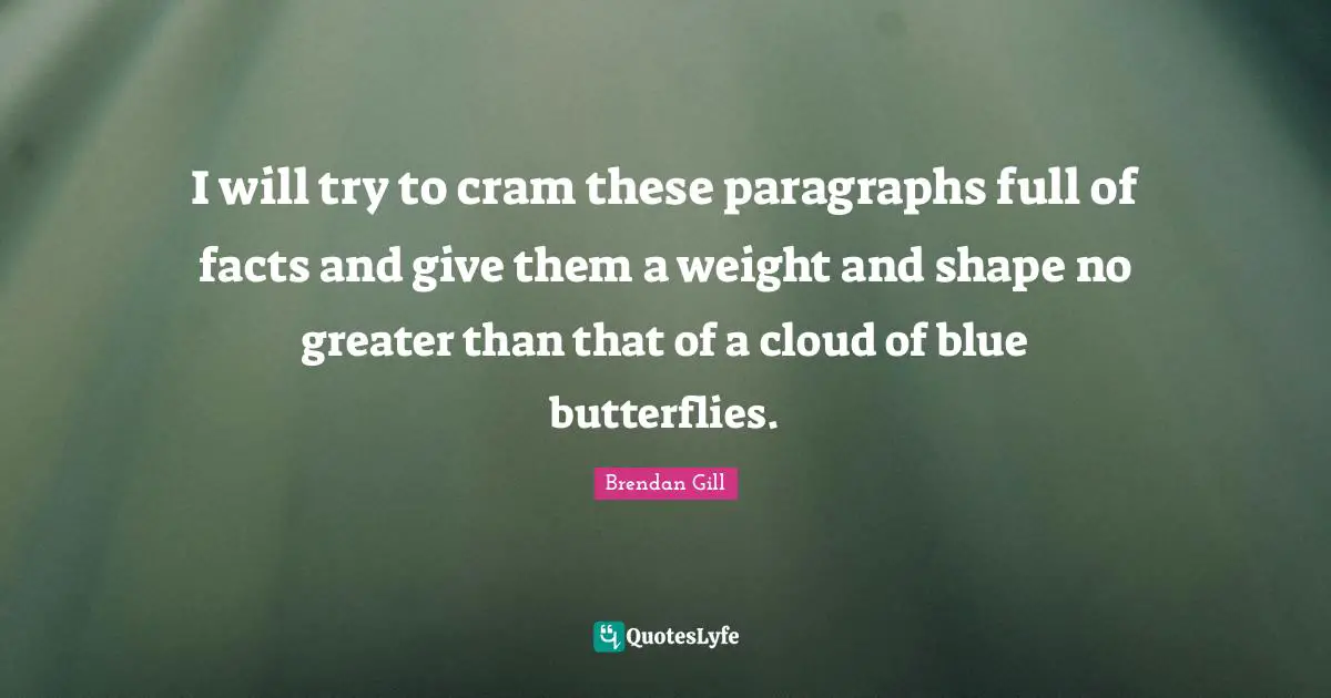 I will try to cram these paragraphs full of facts and give them a weight and shape no greater than that of a cloud of blue butterflies.