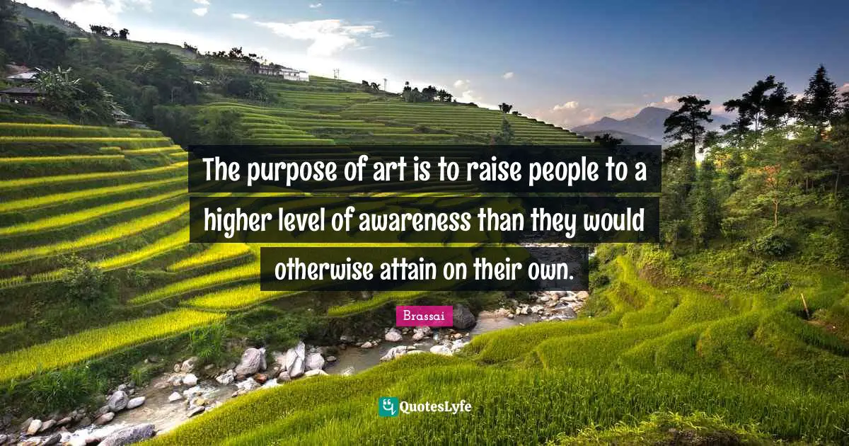 The purpose of art is to raise people to a higher level of awareness than they would otherwise attain on their own.