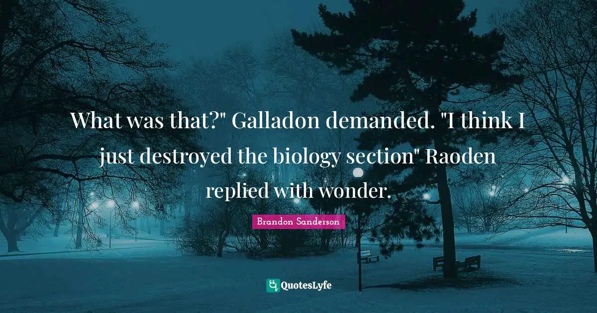 What was that?" Galladon demanded. "I think I just destroyed the biology section" Raoden replied with wonder.