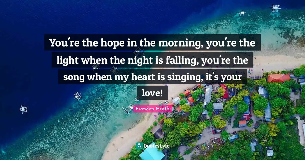 You're the hope in the morning, you're the light when the night is falling, you're the song when my heart is singing, it's your love!