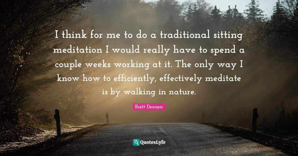 I think for me to do a traditional sitting meditation I would really have to spend a couple weeks working at it. The only way I know how to efficiently, effectively meditate is by walking in nature.
