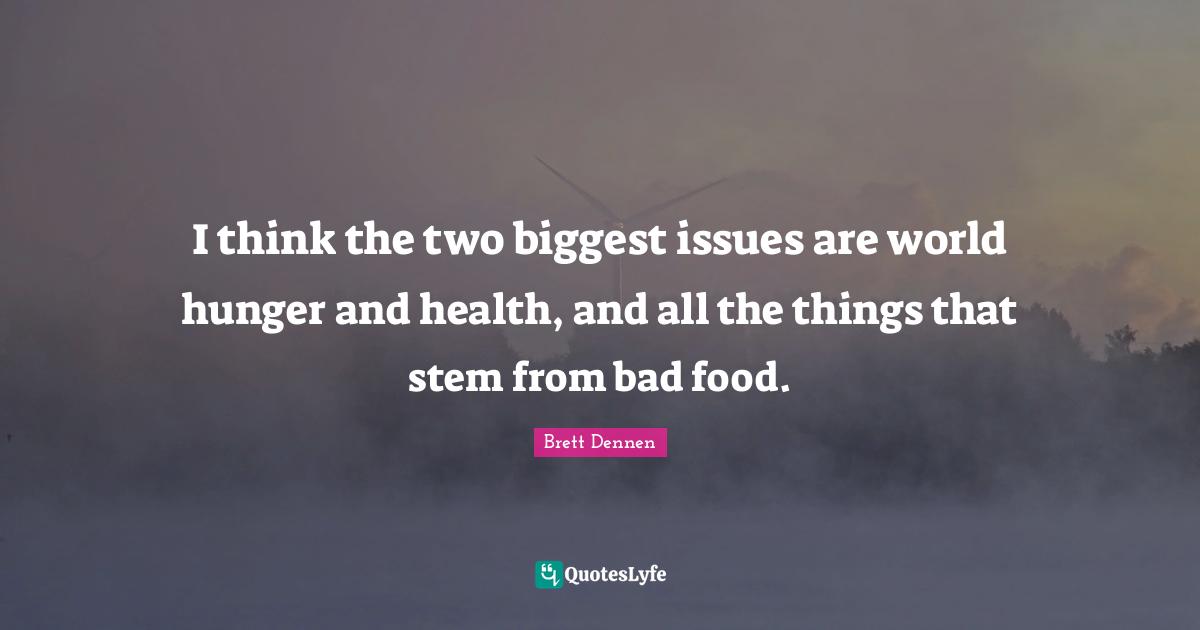 Brett Dennen Quotes: "I think the two biggest issues are world hunger and health, and all the things that stem from bad food."