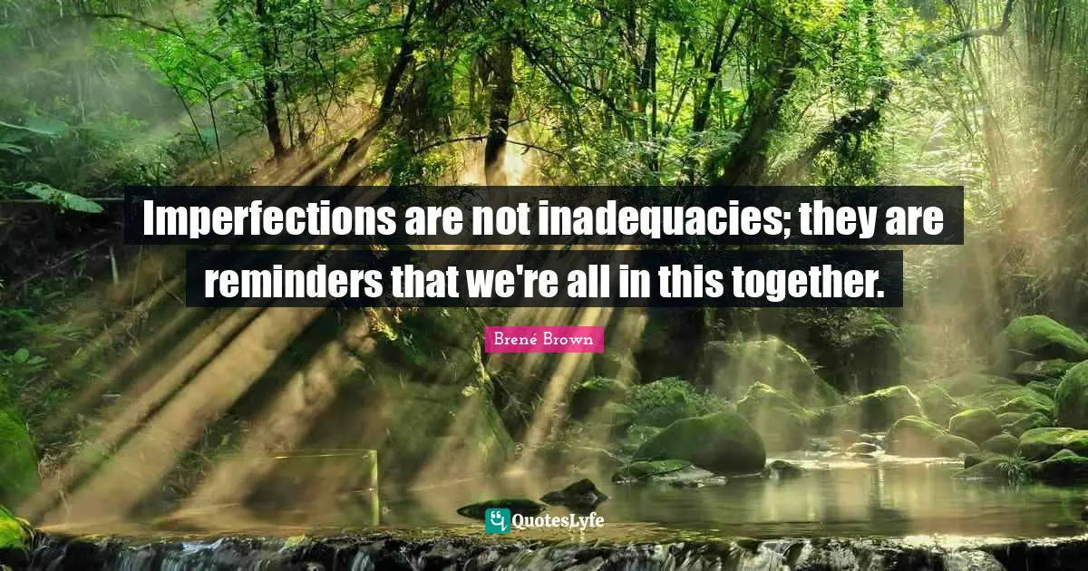 Reminders Quotes: "Imperfections are not inadequacies; they are reminders that we're all in this together."