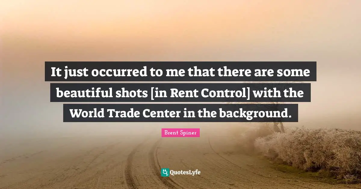 It just occurred to me that there are some beautiful shots [in Rent Control] with the World Trade Center in the background.