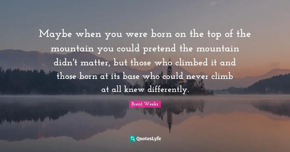 Maybe when you were born on the top of the mountain you could pretend the mountain didn't matter, but those who climbed it and those born at its base who could never climb at all knew differently.