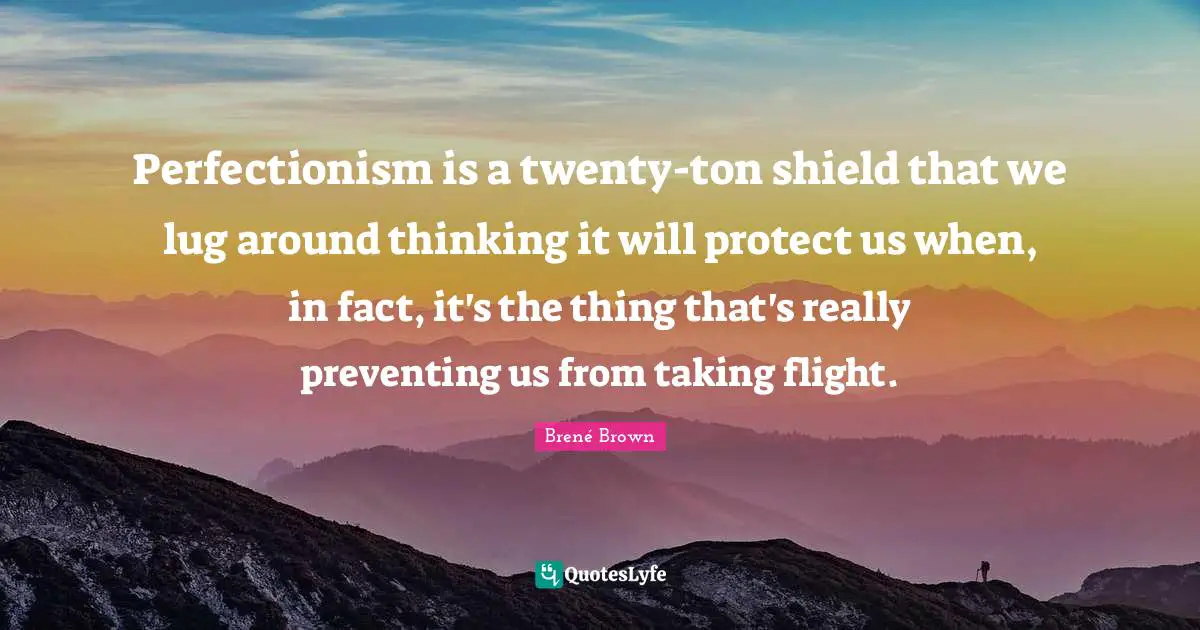 Perfectionism is a twenty-ton shield that we lug around thinking it will protect us when, in fact, it's the thing that's really preventing us from taking flight.