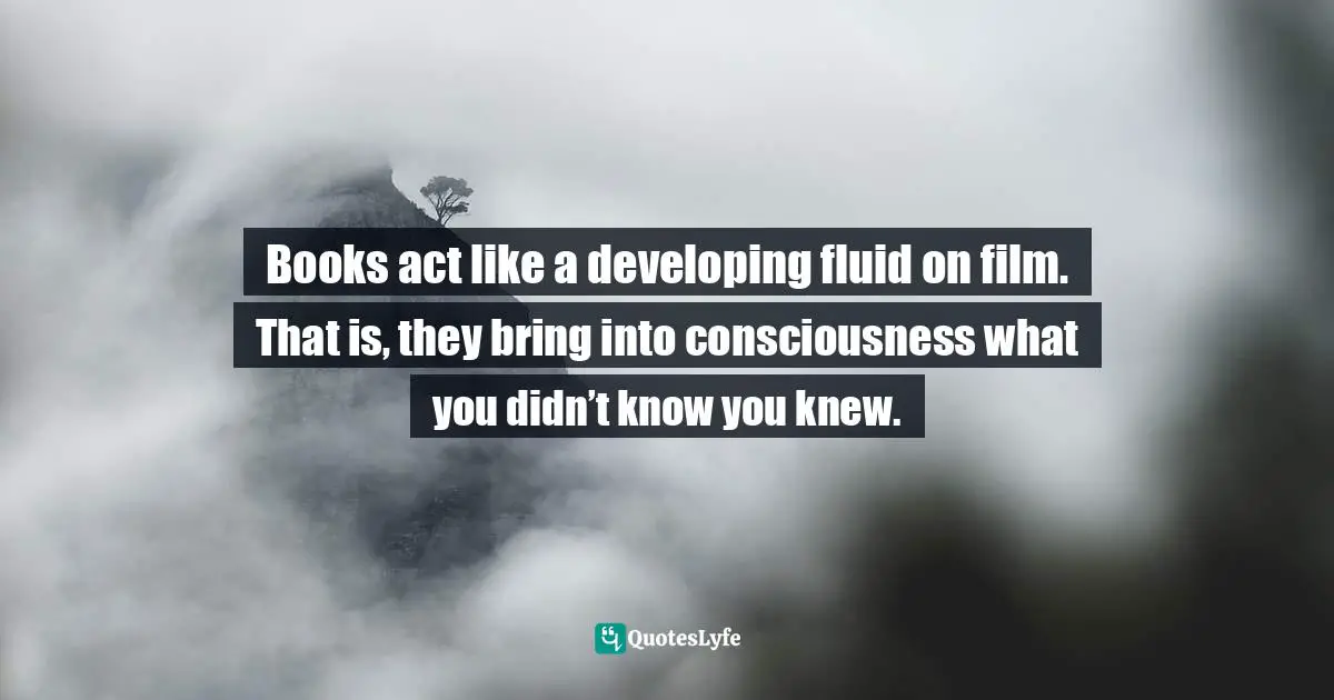 Books act like a developing fluid on film. That is, they bring into consciousness what you didn’t know you knew.