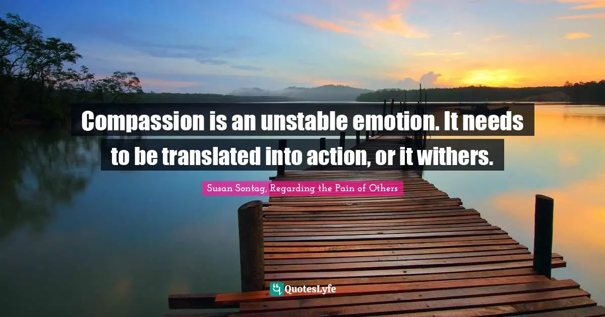 Susan Sontag, Regarding The Pain Of Others Quotes: "Compassion is an unstable emotion. It needs to be translated into action, or it withers."