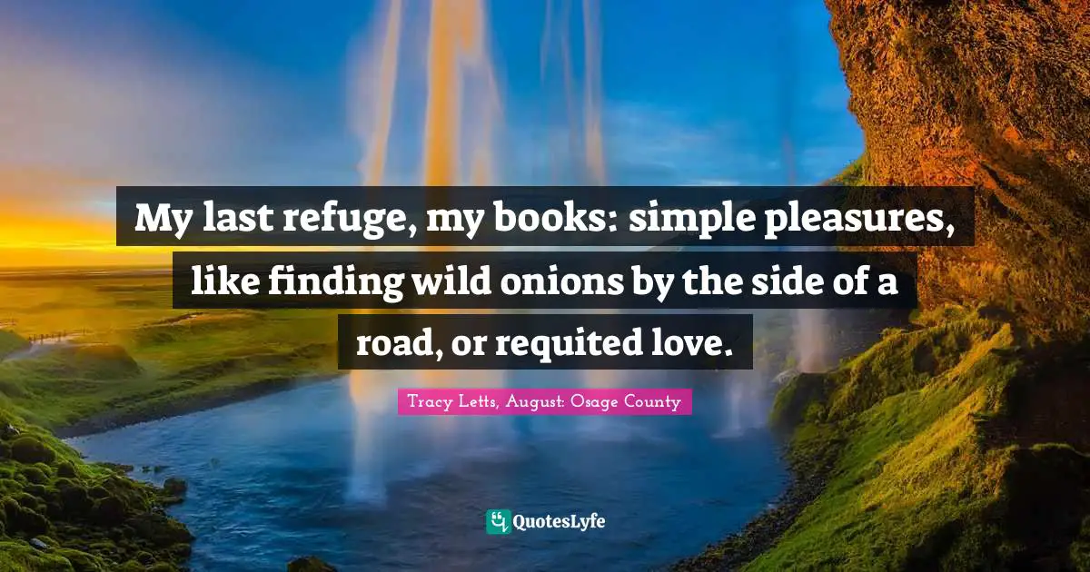 My last refuge, my books: simple pleasures, like finding wild onions by the side of a road, or requited love.