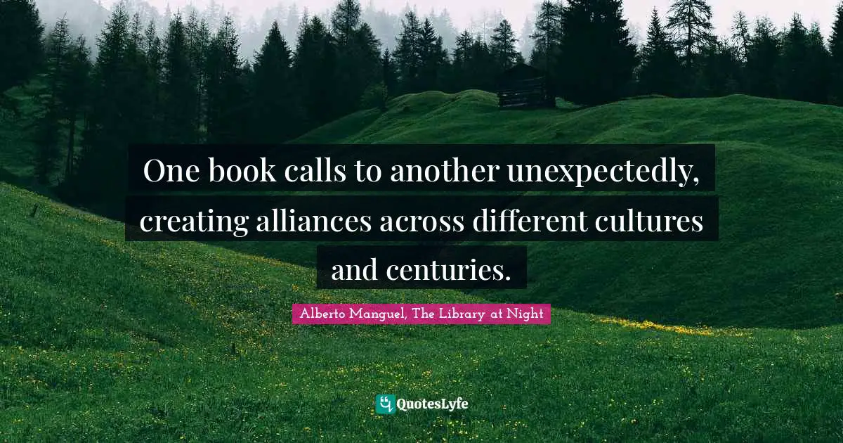 Alberto Manguel, The Library At Night Quotes: "One book calls to another unexpectedly, creating alliances across different cultures and centuries."
