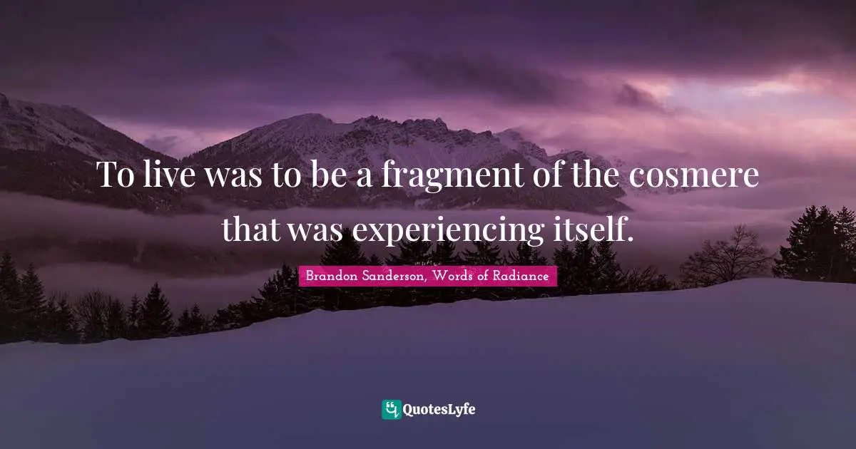 To live was to be a fragment of the cosmere that was experiencing itself.