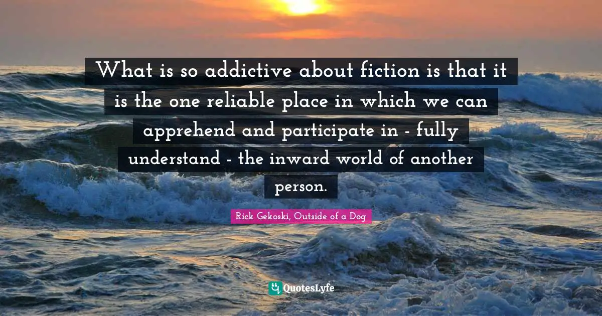 What is so addictive about fiction is that it is the one reliable place in which we can apprehend and participate in - fully understand - the inward world of another person.
