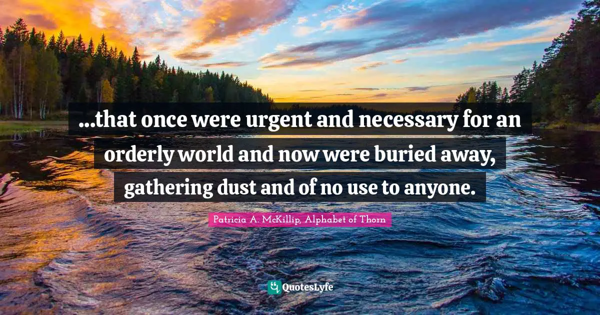 ...that once were urgent and necessary for an orderly world and now were buried away, gathering dust and of no use to anyone.