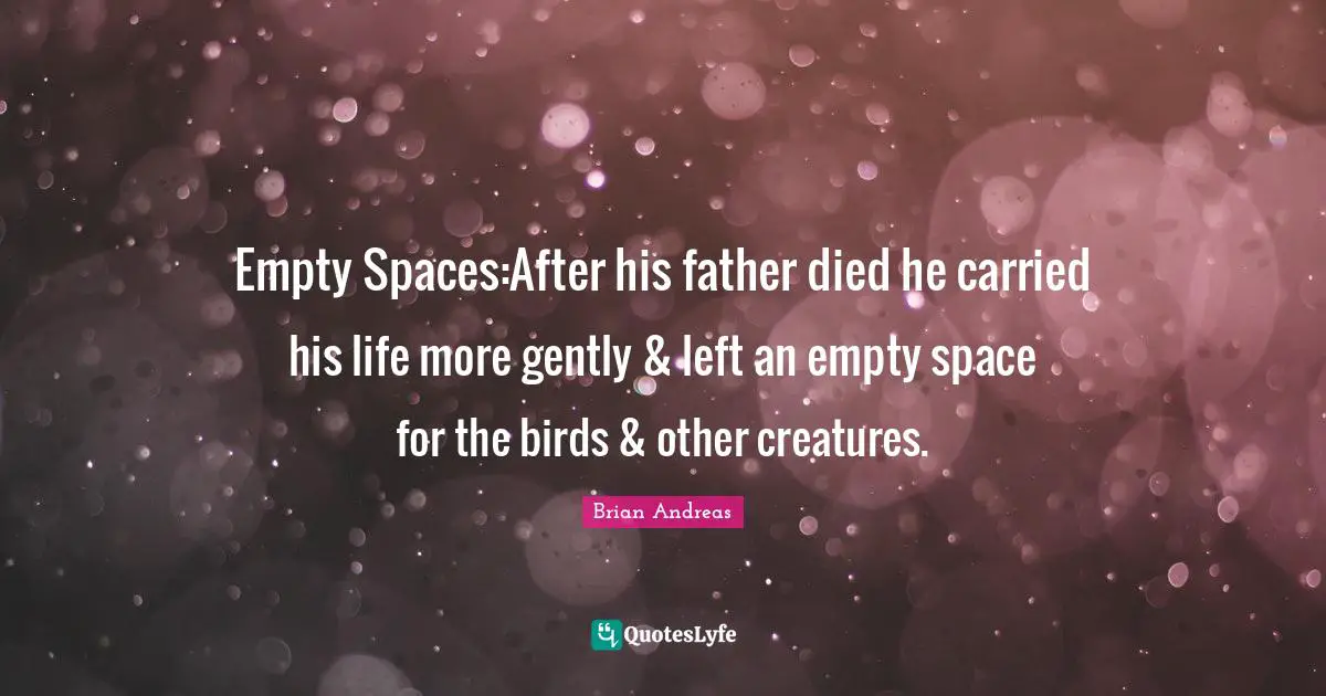 Empty Spaces:After his father died he carried his life more gently & left an empty space for the birds & other creatures.