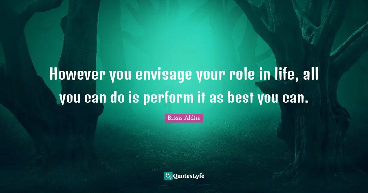 However you envisage your role in life, all you can do is perform it as best you can.